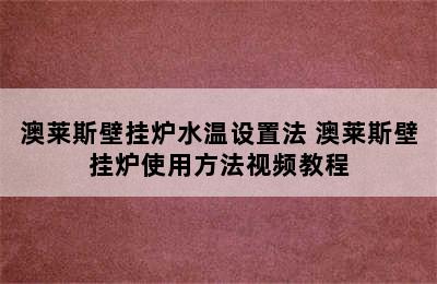 澳莱斯壁挂炉水温设置法 澳莱斯壁挂炉使用方法视频教程